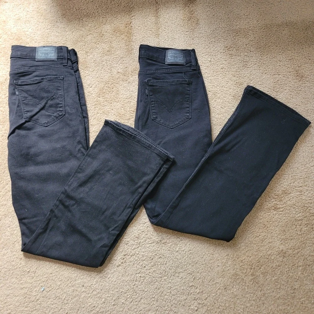 Levi's 8 Lot of 2 Classic Bootcut Jeans Black Mid‎ Rise Stretch Denim WaterLess
